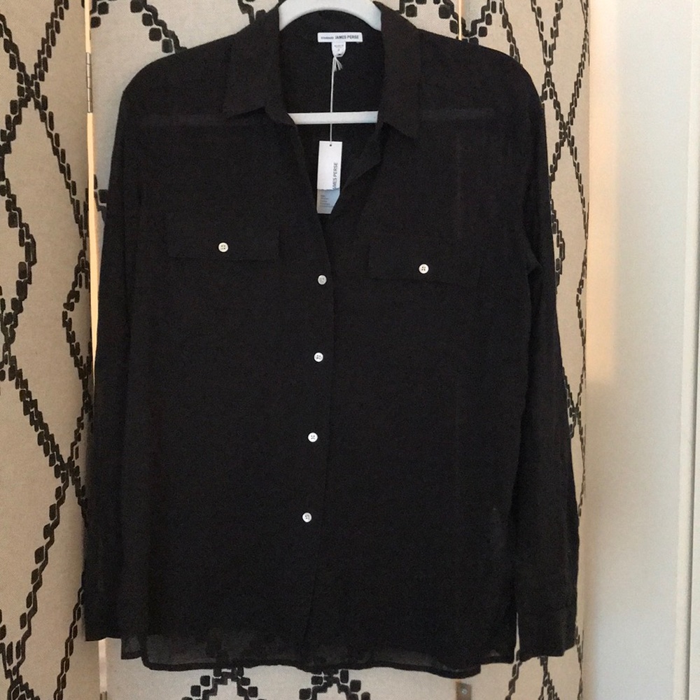 James Perse Black cotton button down